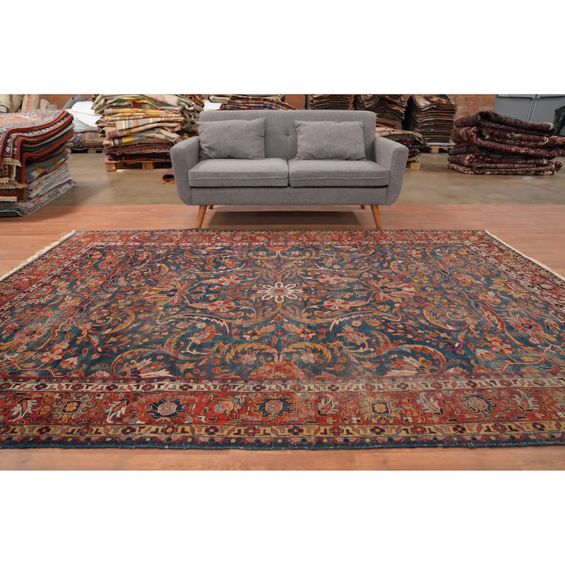 Hand Knotted Oriental 100% Wool Carpet Traditional Floral Navy Blue & Blues Sultanabad Area Rug - 10' 5'' X 6' 9''