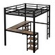preview thumbnail 7 of 11, Black Full Size Metal Loft Bed with Desk and Shelves, Ladder and Guardrails, Vintage wood-colored desk