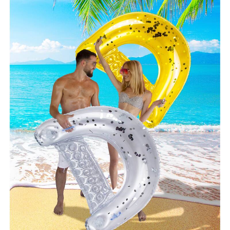 POZA Gold Inflatable Pool Float Chair Filled with Sparkle Confetti - 48 x 38 Inch