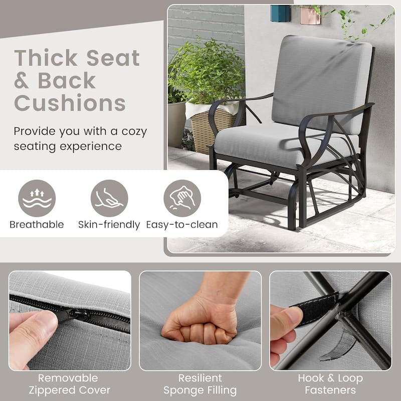1/2 PCS Patio Glider Outdoor Rocking Chair w/ Cushions &Metal Frame