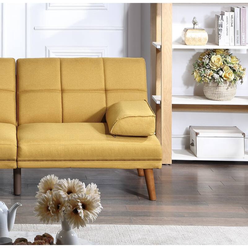 1pc Adjustable Tufted Mustard Sofa with Plywood and Solid Wood Legs for Living Room