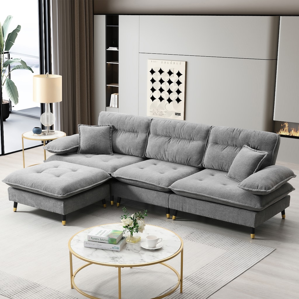 L Shaped Convertible Sectional Sofa, 4 Seat Tufted Couch Set