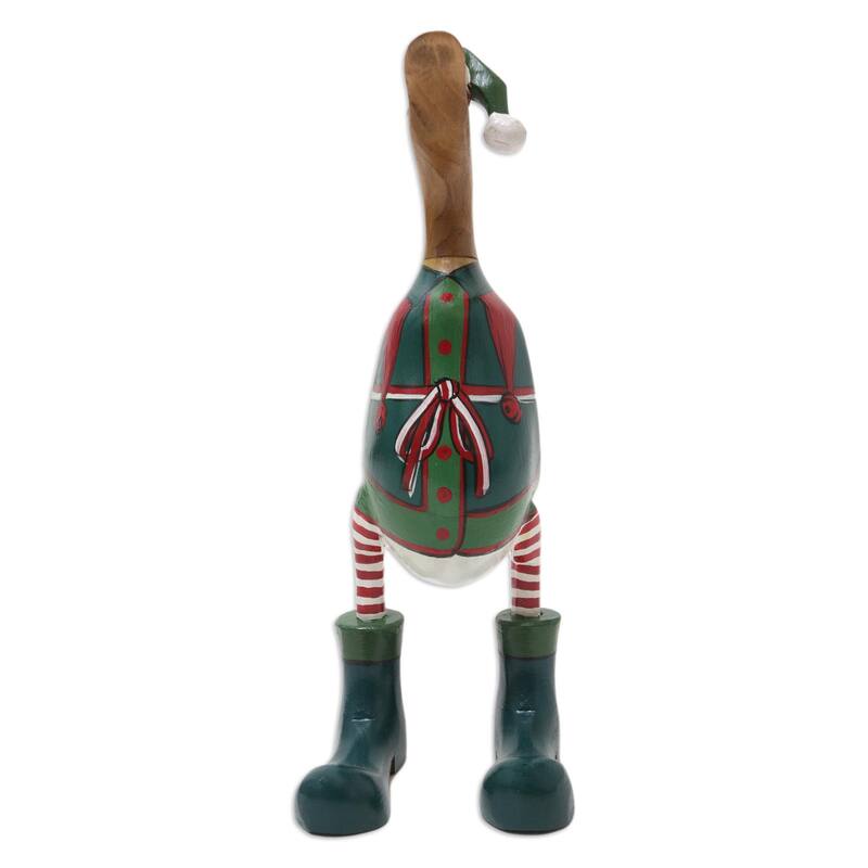 Novica Handmade Santas Helper Duck Bamboo Root And Teak Wood Figurine