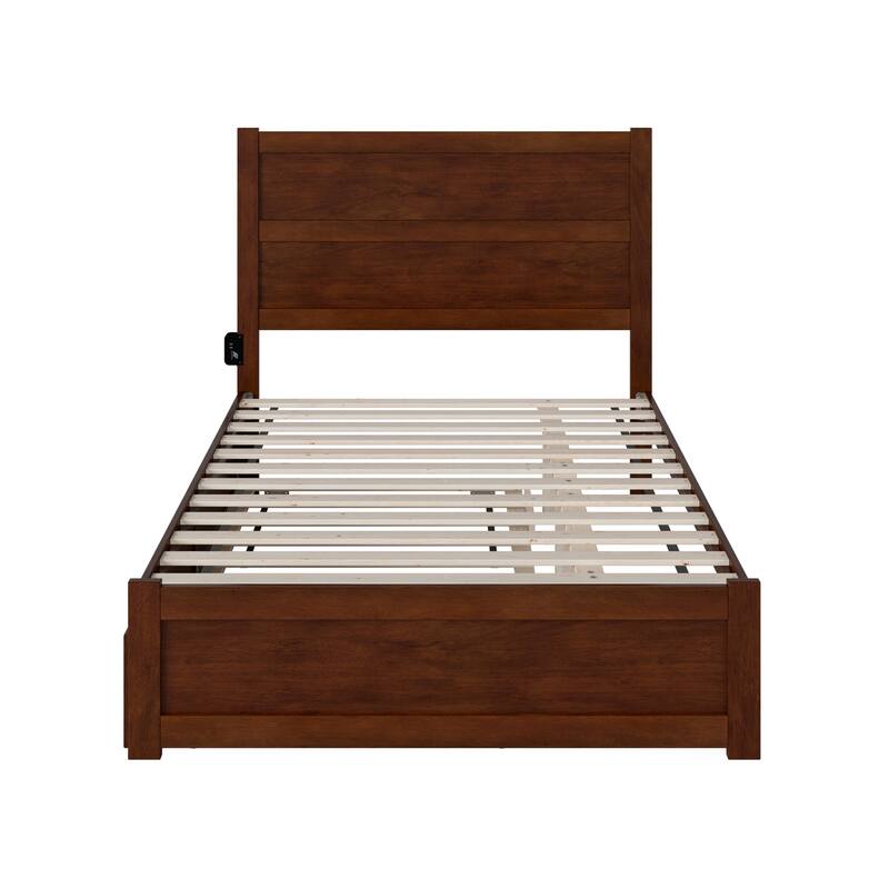 Full Bed with Trundle - Elegant Escape Platform Bed - Walnut Finish - Modern & Classic Design