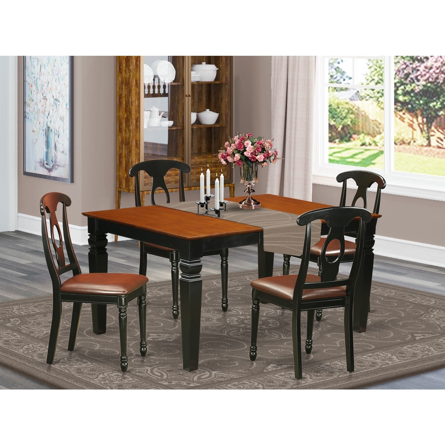 HomeStock 5-Piece Black and Cherry Finish Solid Wood Top Dining table with 4 Chairs