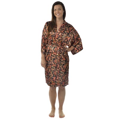 Leisureland Women's Paisley 42-inch Satin Charmeuse Kimono