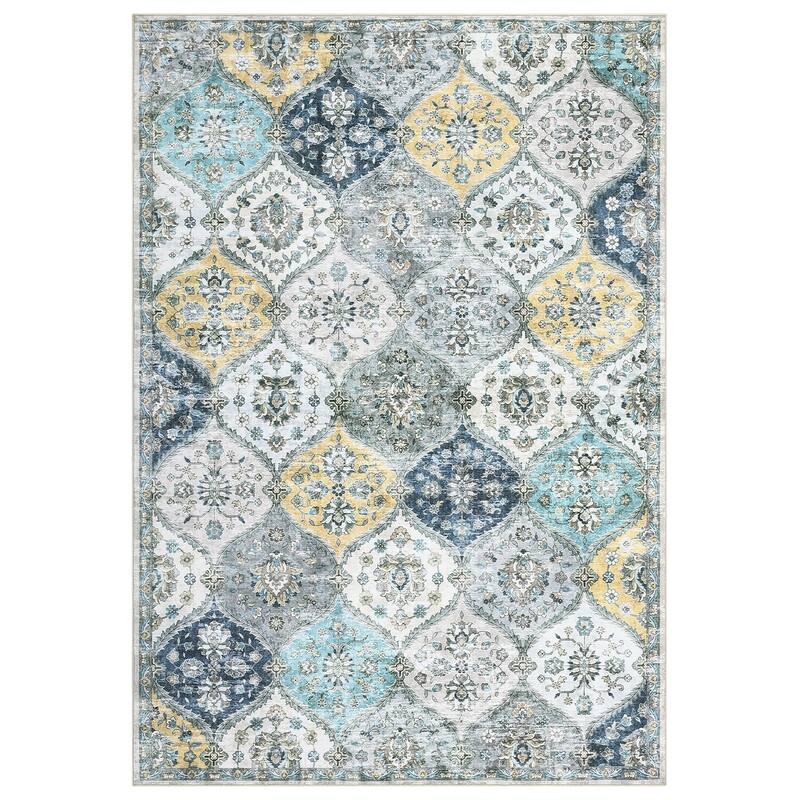 Rugs for Living Room Vintage Oriental Trellis Area Rug Soft Non Slip Low Pile Accent Rugs for Dining Room Office
