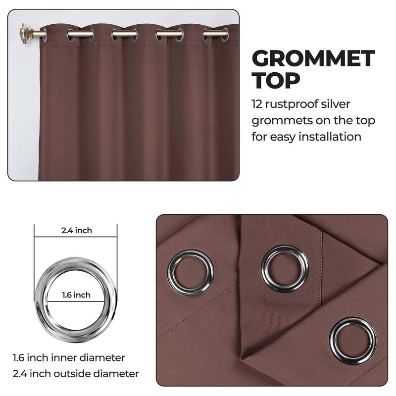 Superior Solid Machine Washable Room Darkening Grommet Blackout Curtains, Set of 2