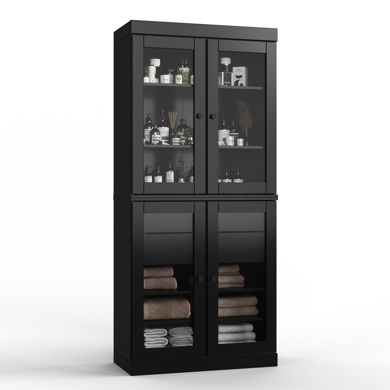 Palace Imports 100% Solid Wood 32" Bathroom Cabinet with Clear Glass Doors, 2-Drawers and Adjustable Shelves