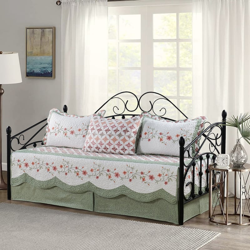 5 Piece Embroidered Daybed Cover Set with Bedskirt