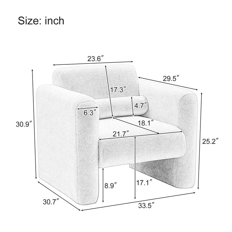 Modern Accent Chair Lambskin Sherpa Fabric Upholstered Comfy Reading Arm Chair Soft Padded Armchair with Back and Pillow