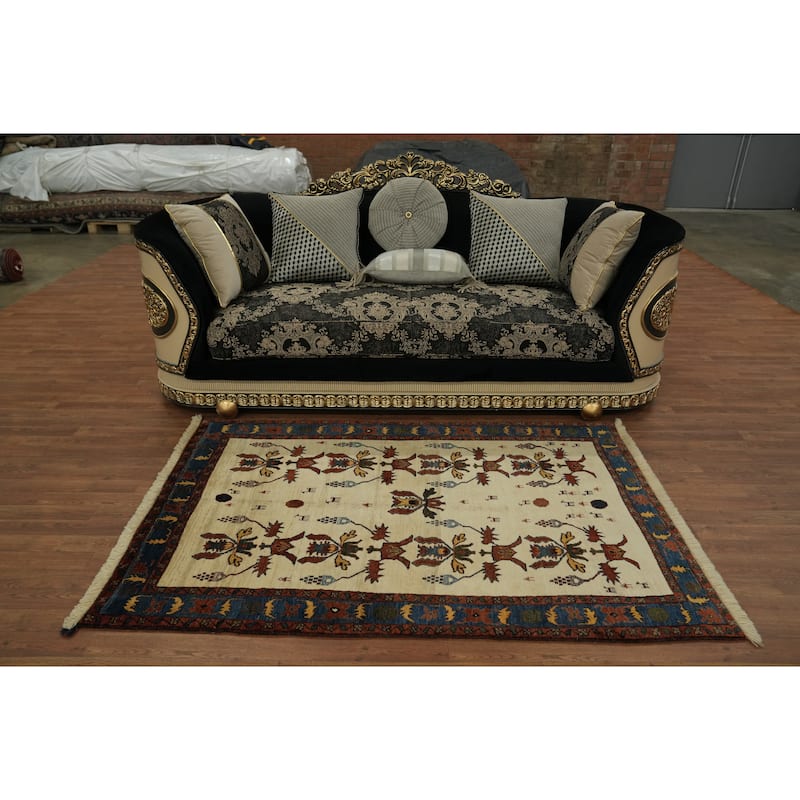 Hand Knotted Oriental 100% Wool Carpet Tribal All-Over Beige & Ivories Gabbeh (kashkoli) Area Rug - 6' 2'' X 4' 1''
