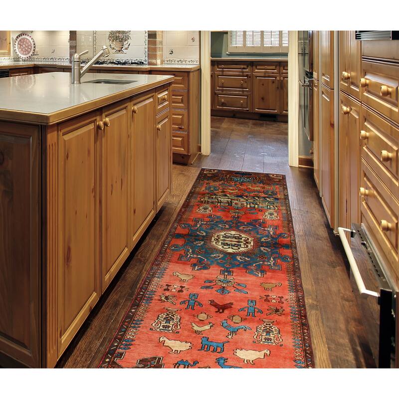 Fine Vintage Distressed Gulden Rust/Blue Runner - 3'3" x 10'4"