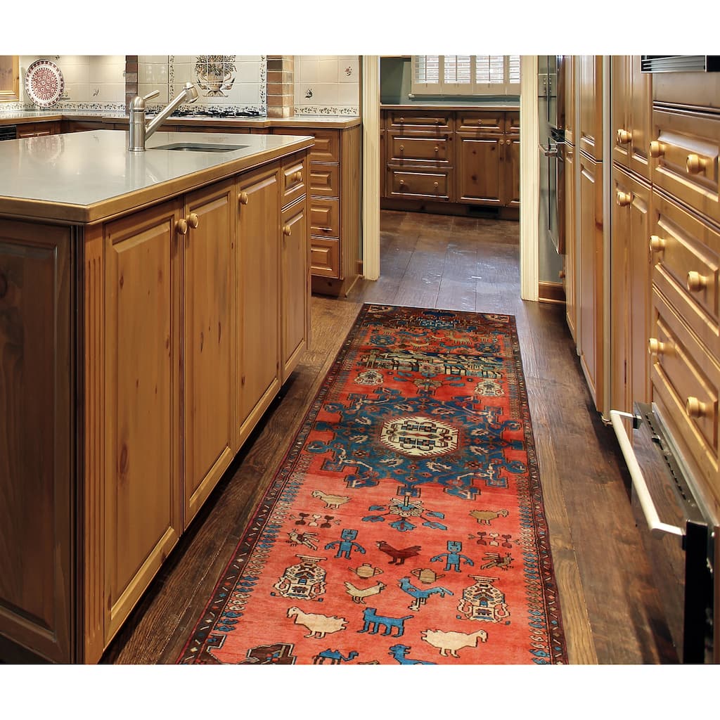 Fine Vintage Distressed Gulden Rust/Blue Runner - 3'3" x 10'4"