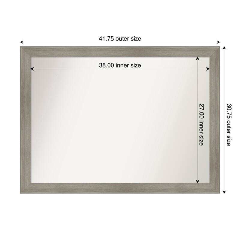 Grand Narrow Non-Beveled Framed Bathroom Vanity Wall Mirror - 42 x 31 in - Grand Greywash Narrow