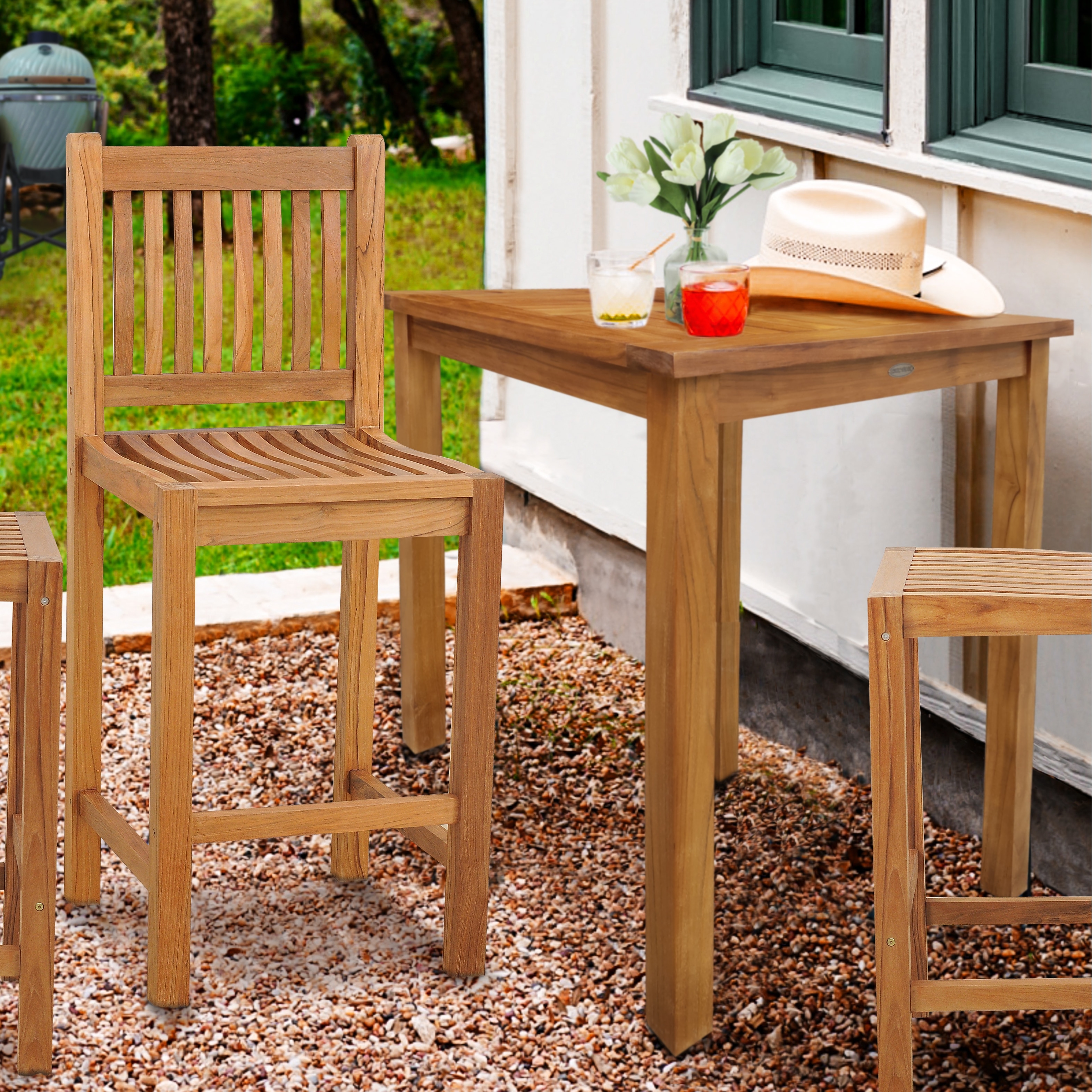 Teak Wood Elzas Barstool without Arms - Bed Bath & Beyond - 32792028