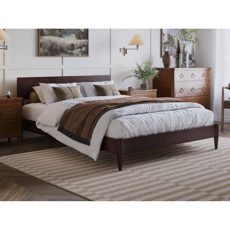 Aria Solid Wood Modern Low Profile Platform Bed - Espresso - Queen