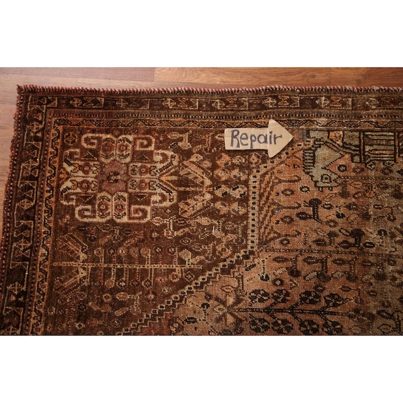 Qashqai Persian Antique Rug Hand-Knotted Vegetable Dye Wool Carpet - 4'8"x 7'9"