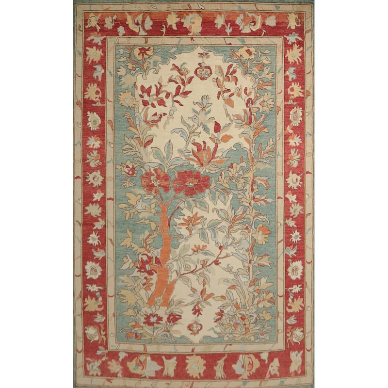 Hand Knotted Oriental 100% Wool Carpet Transitional Floral Green Oushak Area Rug - 14' 0'' X 10' 1''