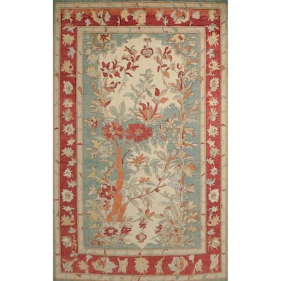 Hand Knotted Oriental 100% Wool Carpet Transitional Floral Green Oushak Area Rug - 14' 0'' X 10' 1''