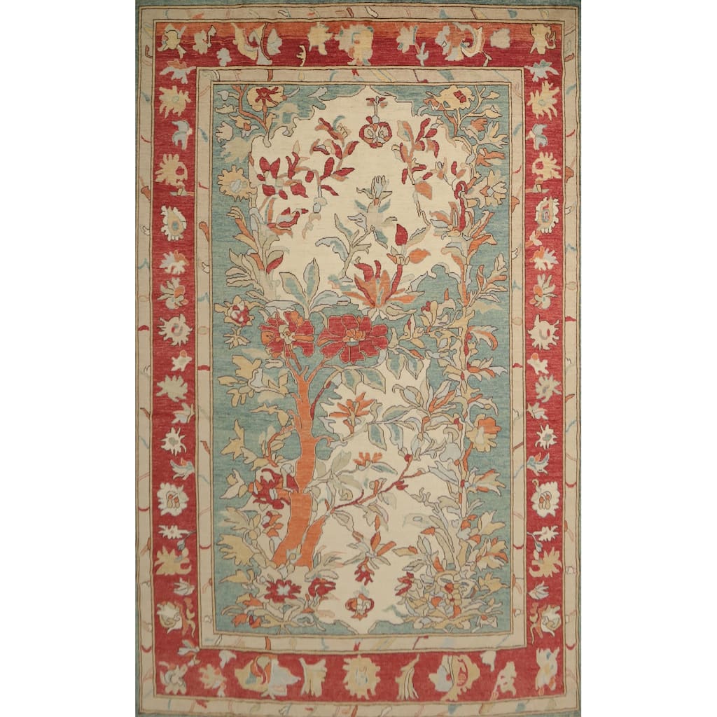 Hand Knotted Oriental 100% Wool Carpet Transitional Floral Green Oushak Area Rug - 14' 0'' X 10' 1''