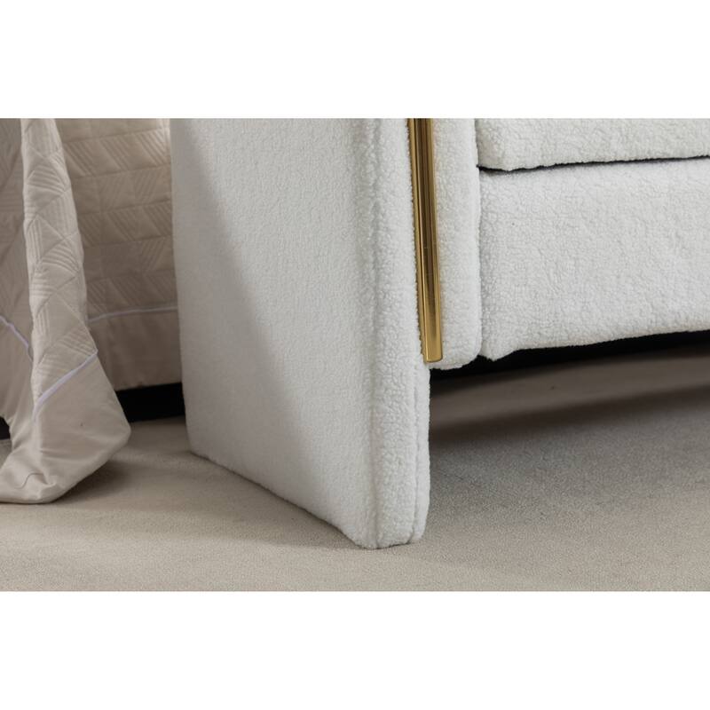 53" Storage Bench, Teddy Fabric Entryway Bench Upholstered Ottoman Bench with Gold Metal Trim Strip for Bedroom