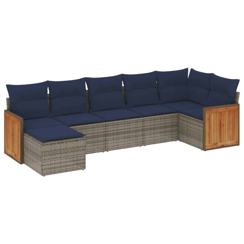 vidaXL 7/8 Piece Patio Sofa Set with Cushions Black/Gray Poly Rattan - 24.4 x 24.4 x 27.2