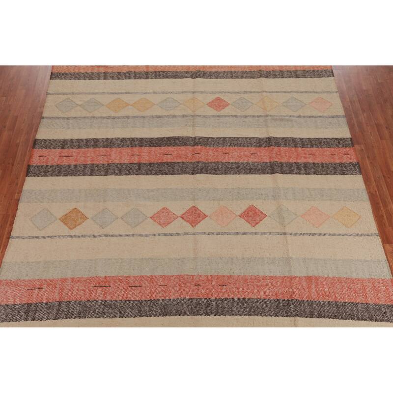 Hand Woven Oriental 100% Jute Carpet Southwestern Modern Beige & Ivories Kilim Area Rug - 11' 7'' X 9' 5''