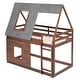 preview thumbnail 13 of 26, Farmhouse Design Twin Size Wooden Bunk Bed with Build-In Ladder,Roof and 2 Windows on House Bed,Safety Guaranteed
