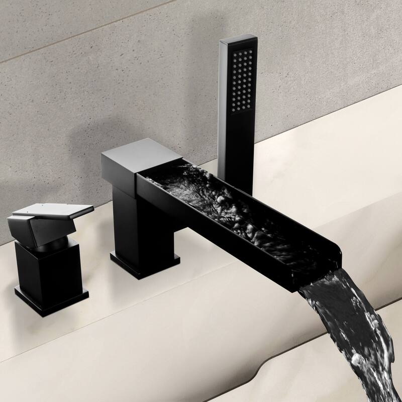 Solid Brass Single-Handle Deck Mounted Waterfall Roman Tub Faucet with Hand Shower