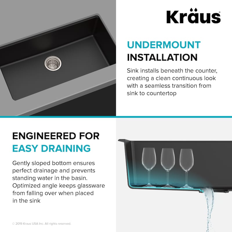 KRAUS Granite Black Onyx 31 inch 1-Bowl Undermount Kitchen Sink