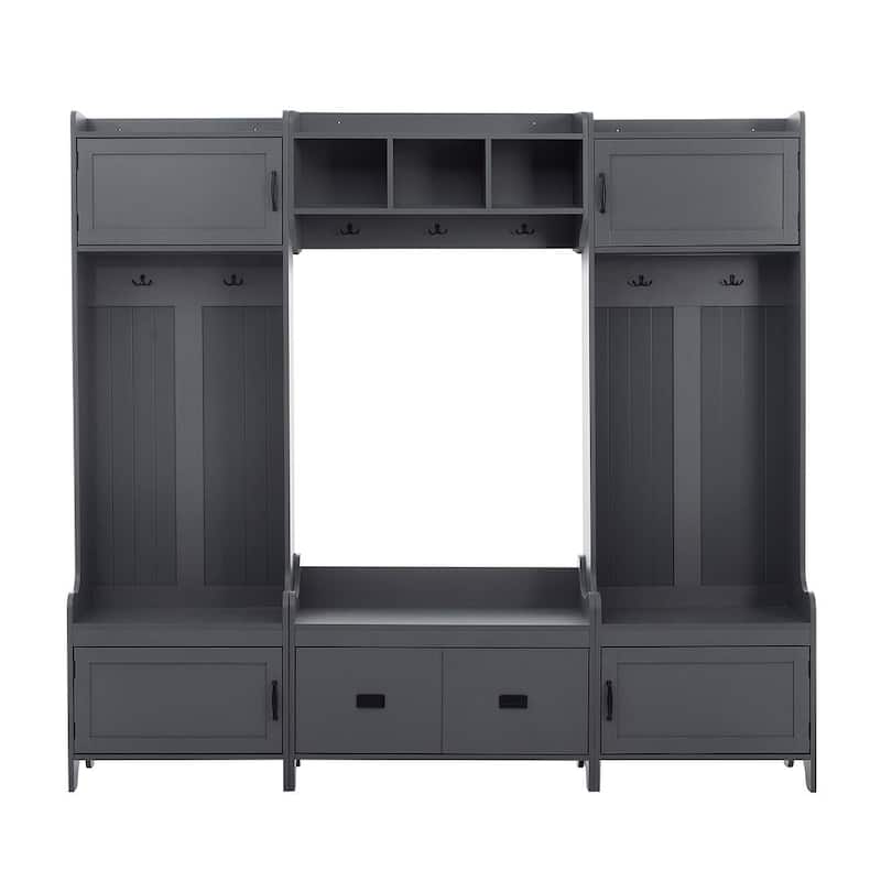 78W Hall Tree and Shoe Bench with Shelves