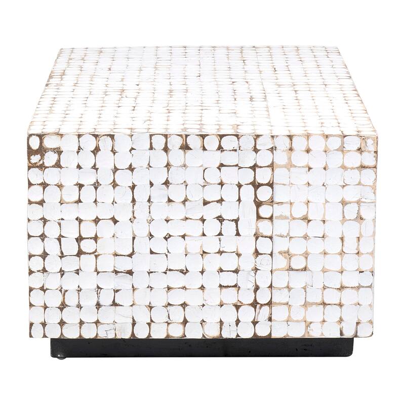 White Patina Coconut Shell Rectangular Coffee Table by East at Main
