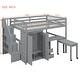 preview thumbnail 83 of 110, Twin/Full Size Loft Bed with Storage Staircase, Wardrobe and Desk, Solid Wood Loft Bedframe with 2 Storage Drawers and Shelves