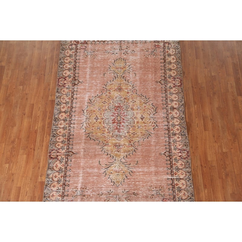 Distressed Sparta Turkish Vintage Rug Hand-Knotted Wool Carpet - 5'0"x 8'11"