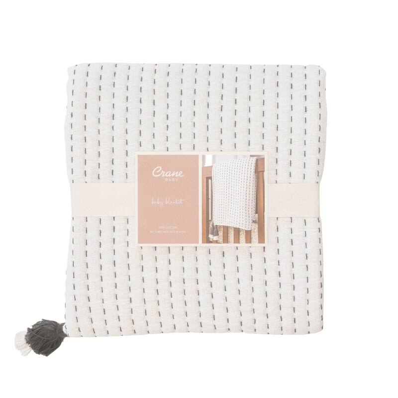 Crane Baby White and Black Stitched Stripe Blanket