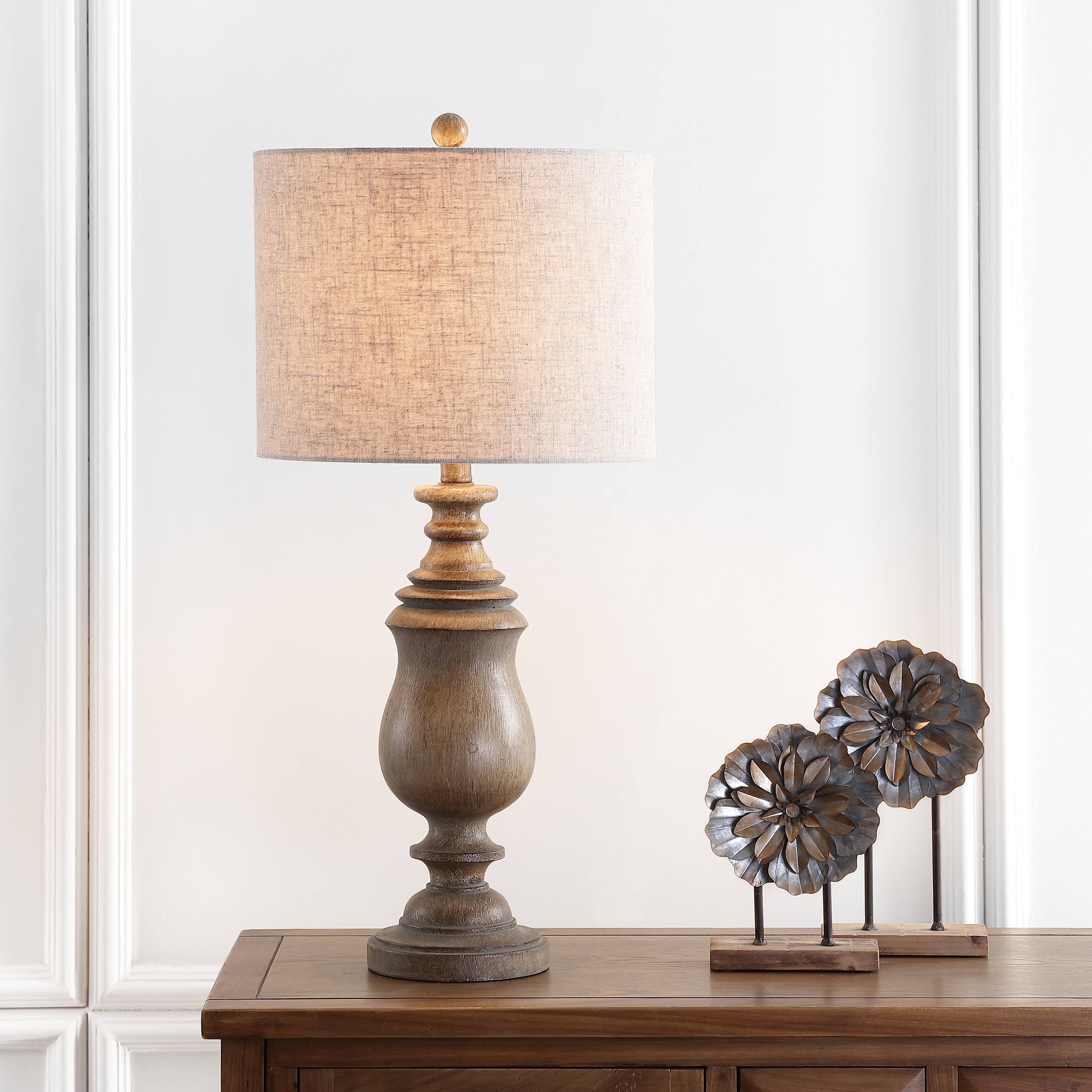 JONATHAN Y Oslo 28.5" Resin LED Table Lamp, Brown Faux Wood