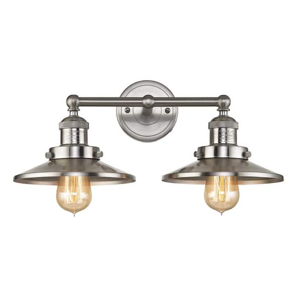 slide 2 of 14, Atlas Lighting English Pub 1/2/3-Light Industrial Style Metal Bathroom Vanity Light 2-Light - Brushed Nickel