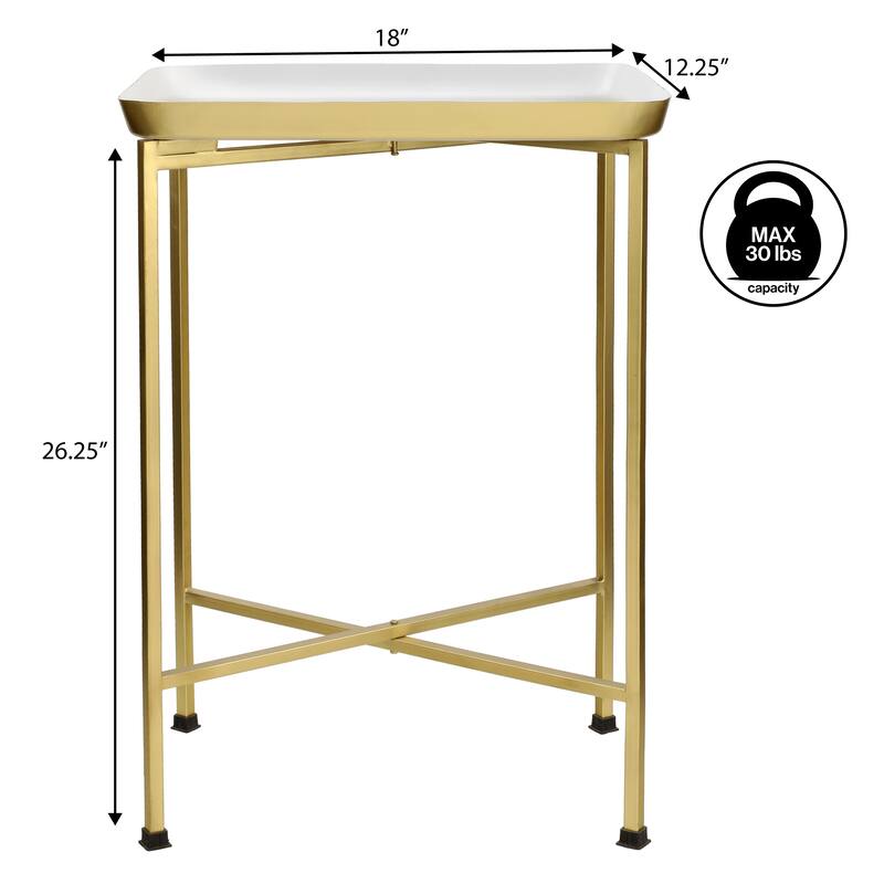 Sterling 26.25" Industrial Metal Foldable End & Side Table w/ Mirrored Tray Top, By JONATHAN Y
