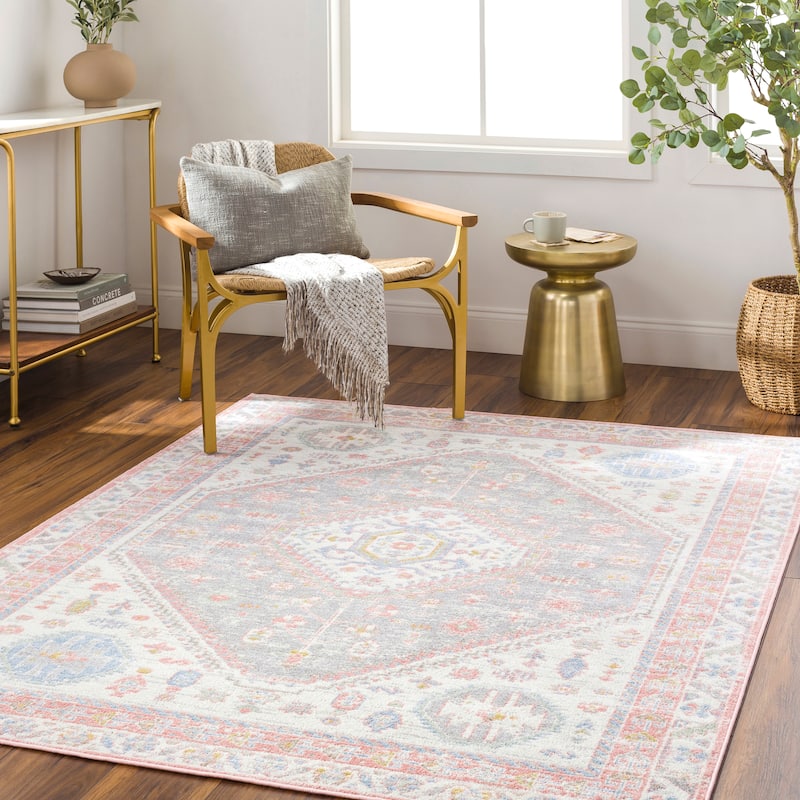 Livabliss Lavadora Vintage Persian Machine Washable Area Rug - Pink/Blue - 6' 7" x 9'