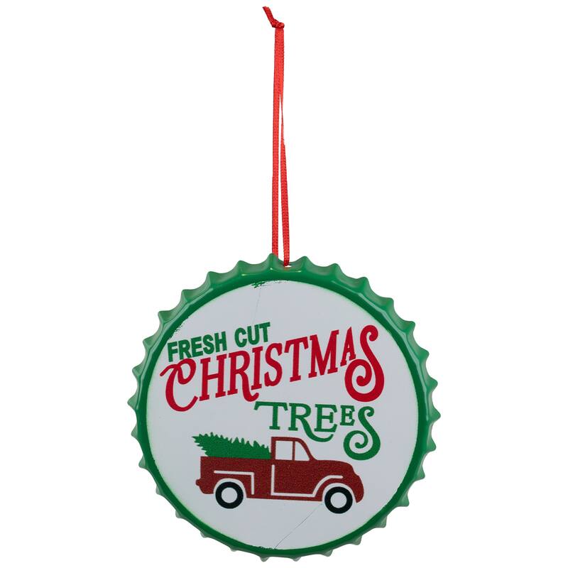 4" White Iron Cap "Fresh Cut Christmas Tress" a Vintage Truck Ornament