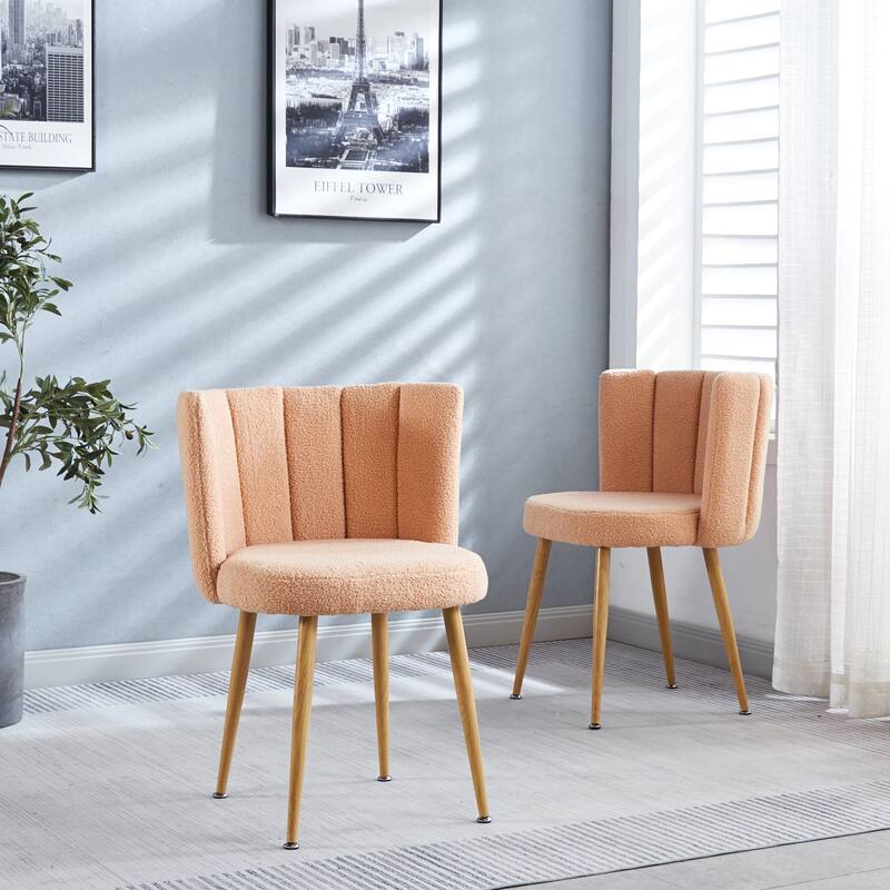 Light Beige 23.62" Accent Chairs with Iron Legs (Set of 2)