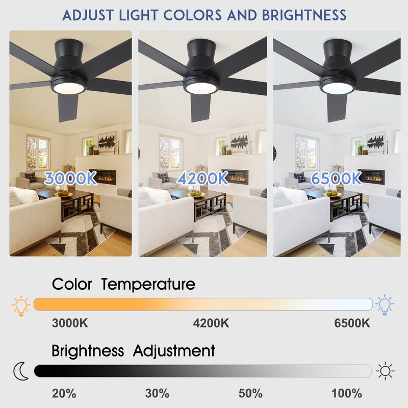 YUHAO AeroLite 48 in. Indoor White Low Profile Standard Ceiling Fan with Bright White Integrated LED Light Kit, Remote Included