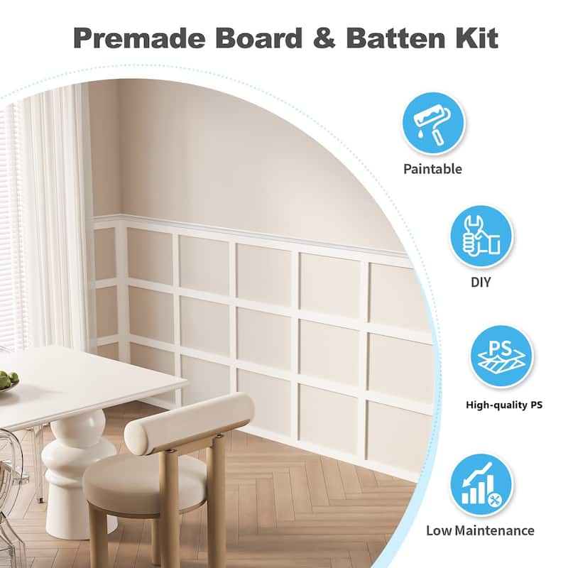 Art3d White Wainscoting Decorative Trim Set 12panels Kit or 25Panels Kit