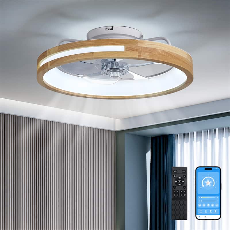 20" Ultra-Thin Quiet Ceiling Fan with Light - Wood