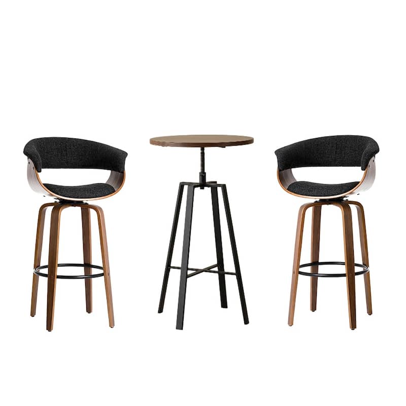 Glitzhome Modern 3-Piece Wooden Swivel Bar Stools & Height Adjustable Pub Table Set