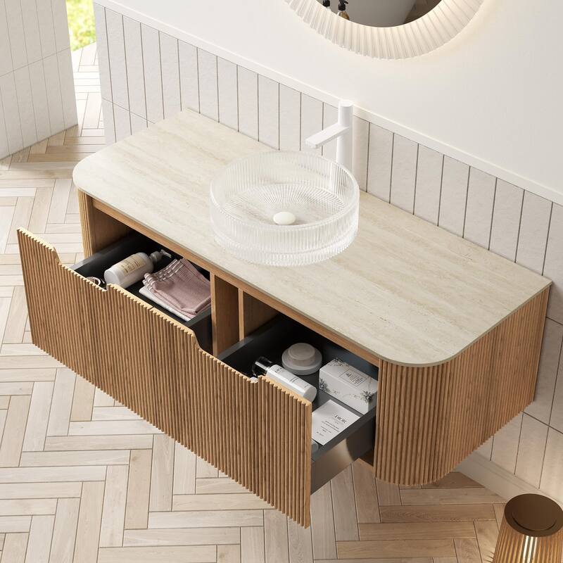 Floating Bathroom Vanity with Transparent Round Glass Basin