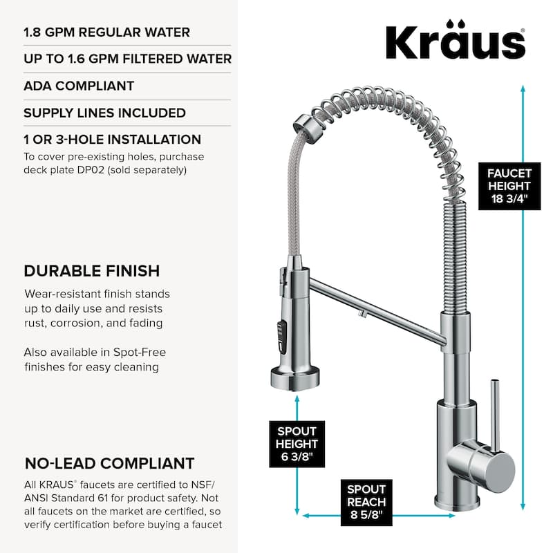Kraus Bolden 2-Function 1-Handle Commercial Pulldown Kitchen Faucet