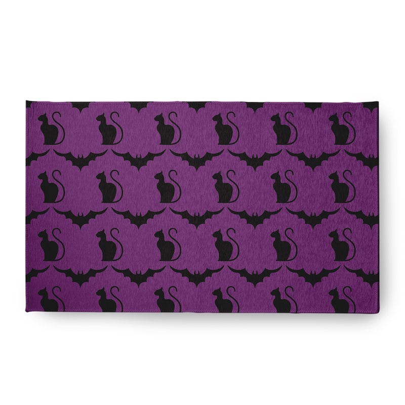 Cats and Bats Halloween Chenille Rug, 18" x 30" - 18" x 30" - Amethyst