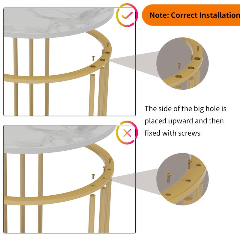 2 Tier Round Sintered Stone End Table Sofa Side Table with Golden Frame